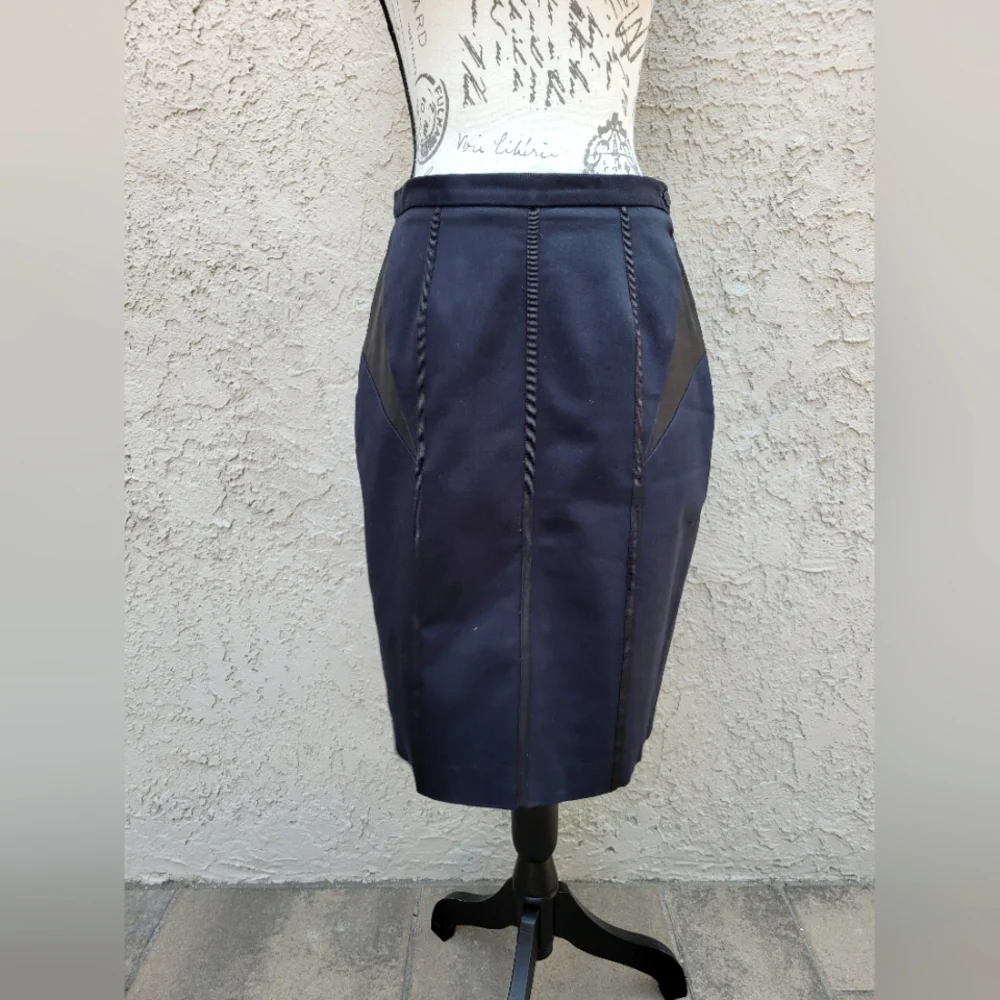 Rag & Bone Leather Panels Black‎ Pencil Knee Lenght Skirt Size 30